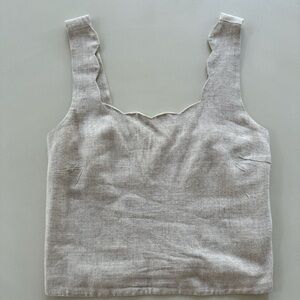 Linen-Cotton Scalloped Tank Top